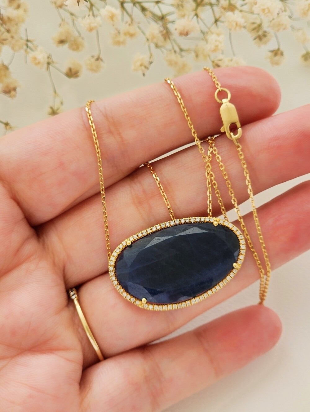 18kt Sapphire Diamond Necklace 16 Inch Long